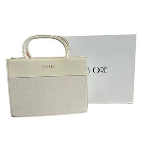 Bob Ore Victoria Tote white leather canvas combo bag